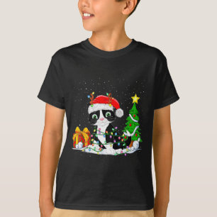Cute Tuxedo Cat Santa Christmas Tree Lights Xmas T T-Shirt