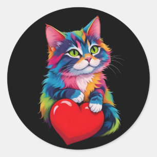 Cute Tuxedo Cat Valentine's Day Heart Cat Lover Classic Round Sticker