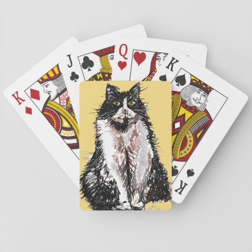 Cute Tuxedo cat Watercolor Playing Cards Set