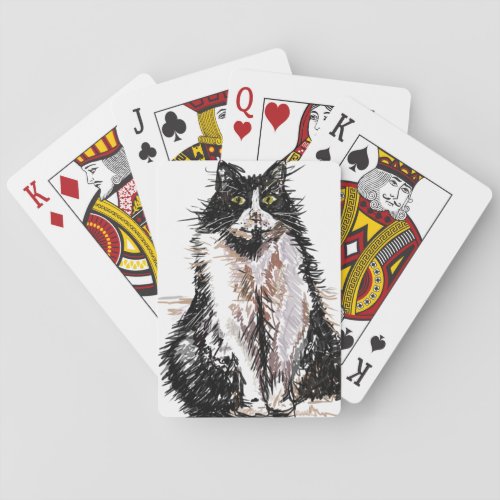 Cute Tuxedo cat Watercolor Playing Cards Set