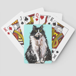 Cute Tuxedo cat Watercolor Playing Cards Set