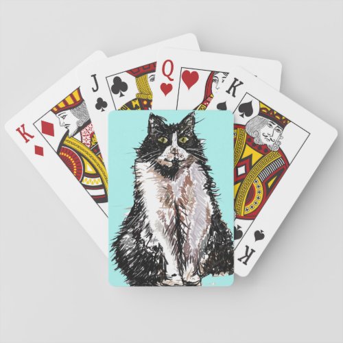 Cute Tuxedo cat Watercolor Playing Cards Set