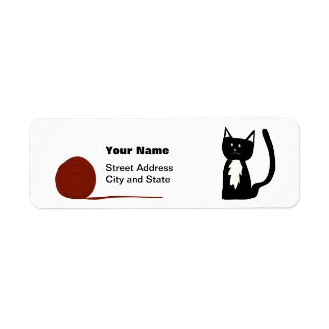 Cute Tuxedo Cat with Yarn Return Address Label (Front)