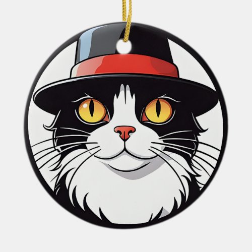 Cute Tuxedo Cats in Hats Christmas Holiday Red Ceramic Ornament