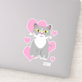 Cute Tuxedo Grey Cat Hearts Fun Pet Cartoon Sticker
