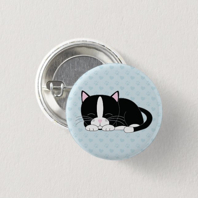 Cute Tuxedo Kitten Button (Front & Back)