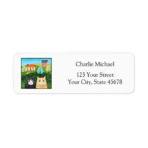 Cute Tuxedo & Orange Tabby Cat Mail Return Address Label