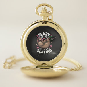 Cute Tween Girl Funny Animal Sloth Slay Meme Trend Pocket Watch