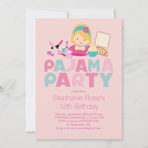 Cute Tween Pajama Birthday Party Invitation