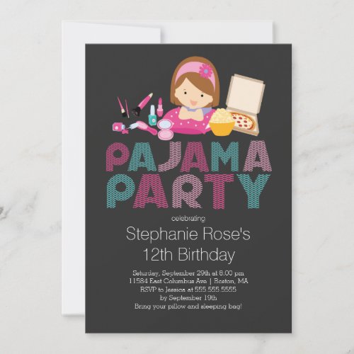 Cute Tween Pajama Birthday Party Invitation