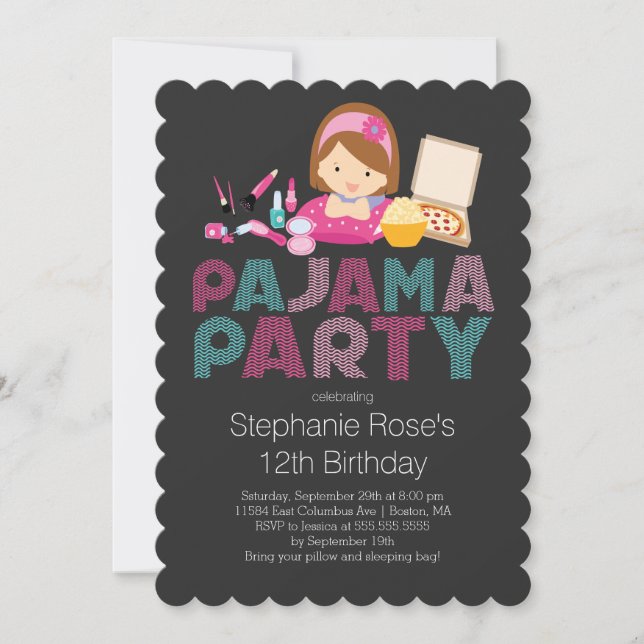 Cute Tween Pajama Birthday Party Invitation (Front)