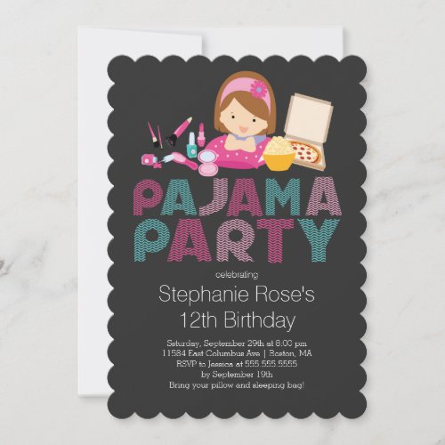 Cute Tween Pajama Birthday Party Invitation