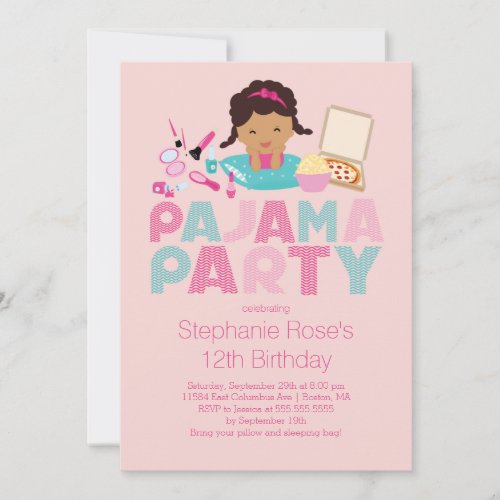 Cute Tween Pajama Birthday Party Invitation