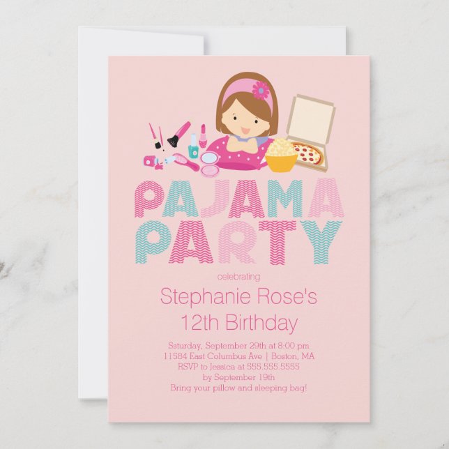 Cute Tween Pajama Birthday Party Invitation (Front)