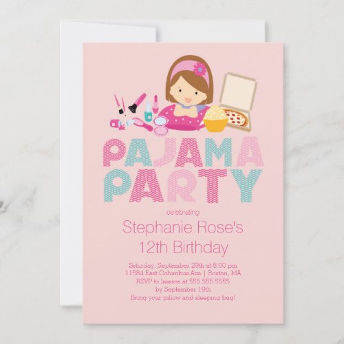 Cute Tween Pajama Birthday Party Invitation