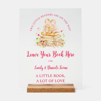 Cute Twin Baby Shower First Library Books LPM26 Acrylic Sign