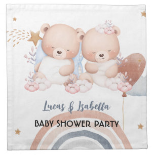Cute twin bear star balloon baby shower party cloth napkin