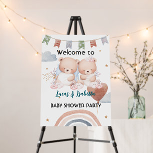 Cute twin bear star balloon baby shower party foam board