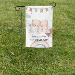 Cute twin bear star balloon baby shower party garden flag
