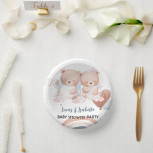 Cute twin bear star balloon baby shower party paper bowls