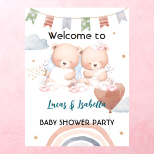 Cute twin bear star balloon baby shower party wall decal