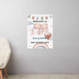 Cute twin bear star balloon baby shower party wall decal