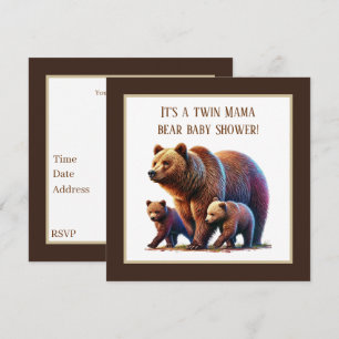 Cute twin bears baby shower invitation