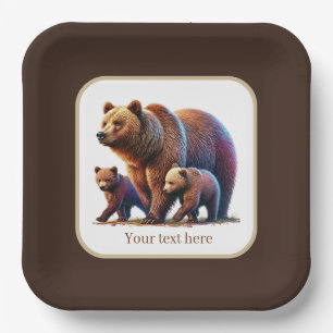 Cute twin bears baby shower paper plates