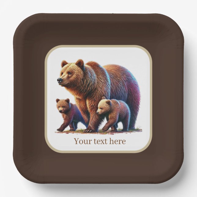 Cute twin bears baby shower  paper plates (Front)