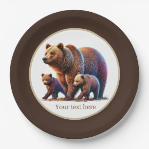 Cute twin bears baby shower paper plates