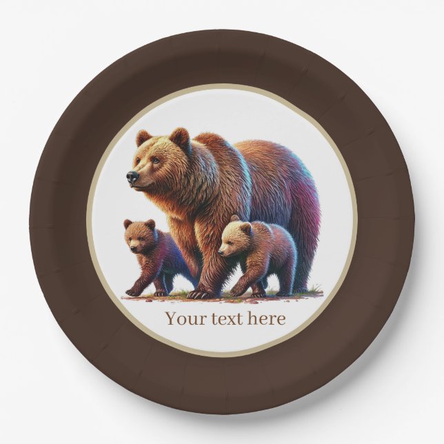 Cute twin bears baby shower  paper plates (Front)