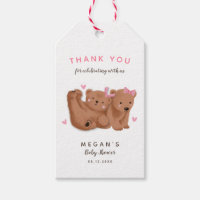 Cute Twin Bears Girls Baby Shower Thank You  Gift Tags