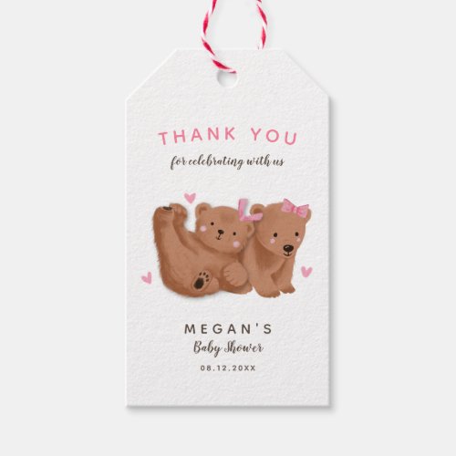Cute Twin Bears Girls Baby Shower Thank You  Gift Tags