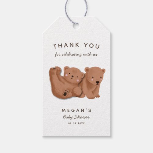 Cute Twin Bears Theme Baby Shower Thank You Gift Tags
