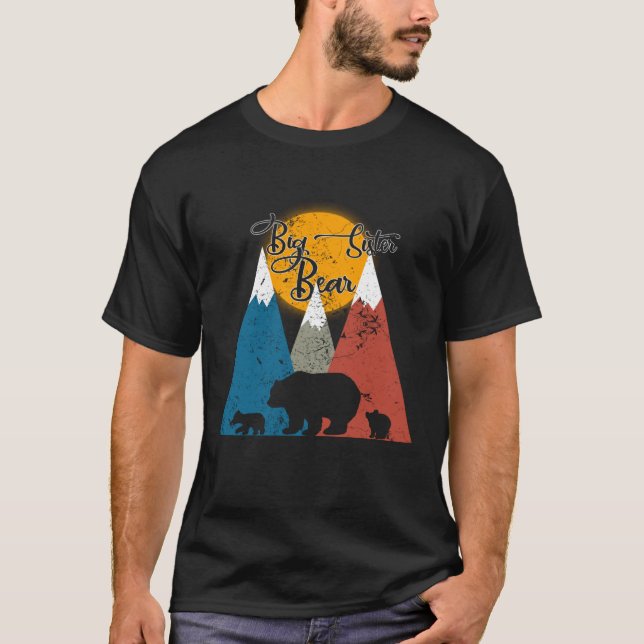 Cute Twin Big Sister Bear Two Cubs Little Bears Fa T-Shirt (Front)