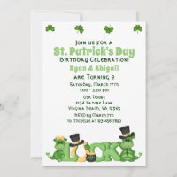 Cute Twin Boy and Girl St. Patrick's Day Birthday Invitation