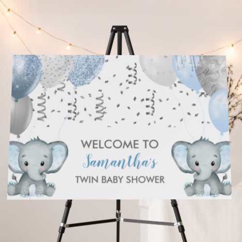 Cute Twin Boy Elephant Balloons Baby Shower Foam Board