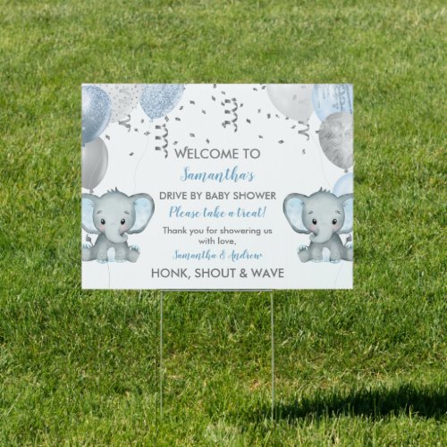 Cute Twin Boy Elephant Balloons Baby Shower Sign