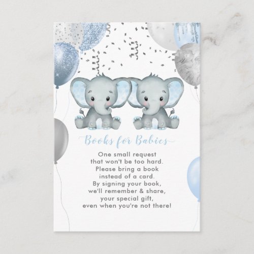 Cute Twin Boy Elephant Balloons Books for Babies Enclosure Card