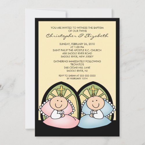 Cute Twin Boy &amp; Girl Baptism Christening Inviation Custom Invitations