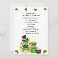 Cute Twin Boy & Girl Dragons Irish Birthday Invitation