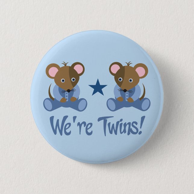 Cute Twin Boy Mice Gift Button (Front)