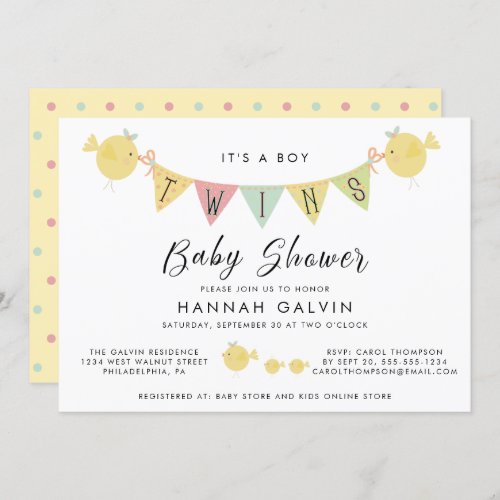 Cute Twin Boys Baby Shower Invitation