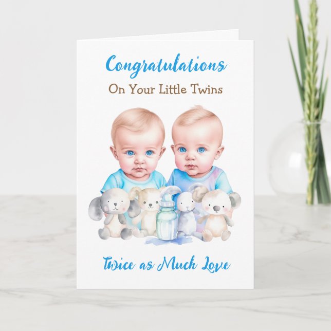 Cute Twin Boys Congratulations New Parents Card (Front)