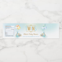 Cute Twin Boys Elephant Baby Shower Sprinkle Favor Water Bottle Label
