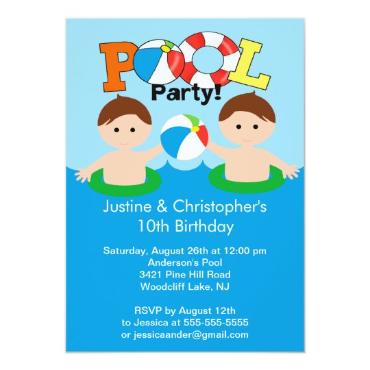 CUTE Twin Boys Pool Party Birthday Invitation | Zazzle.com