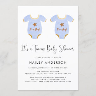 Cute Twin Boys Watercolor Baby Shower Invitation