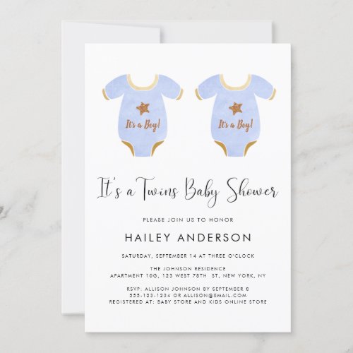 Cute Twin Boys Watercolor Baby Shower Invitation