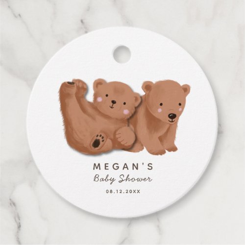 Cute Twin Brown Bear Baby Shower Favor Tags
