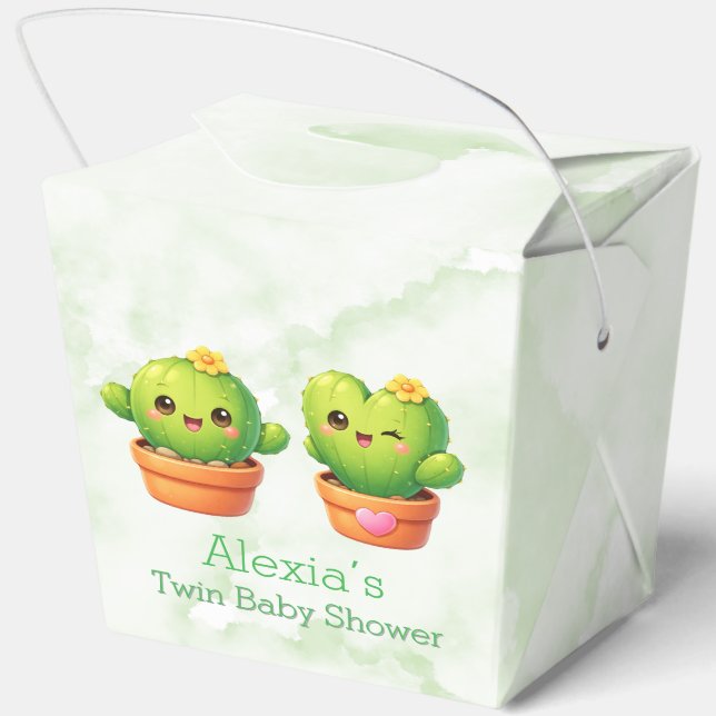 Cute Twin Cactus Baby Shower Favor Boxes (Back)